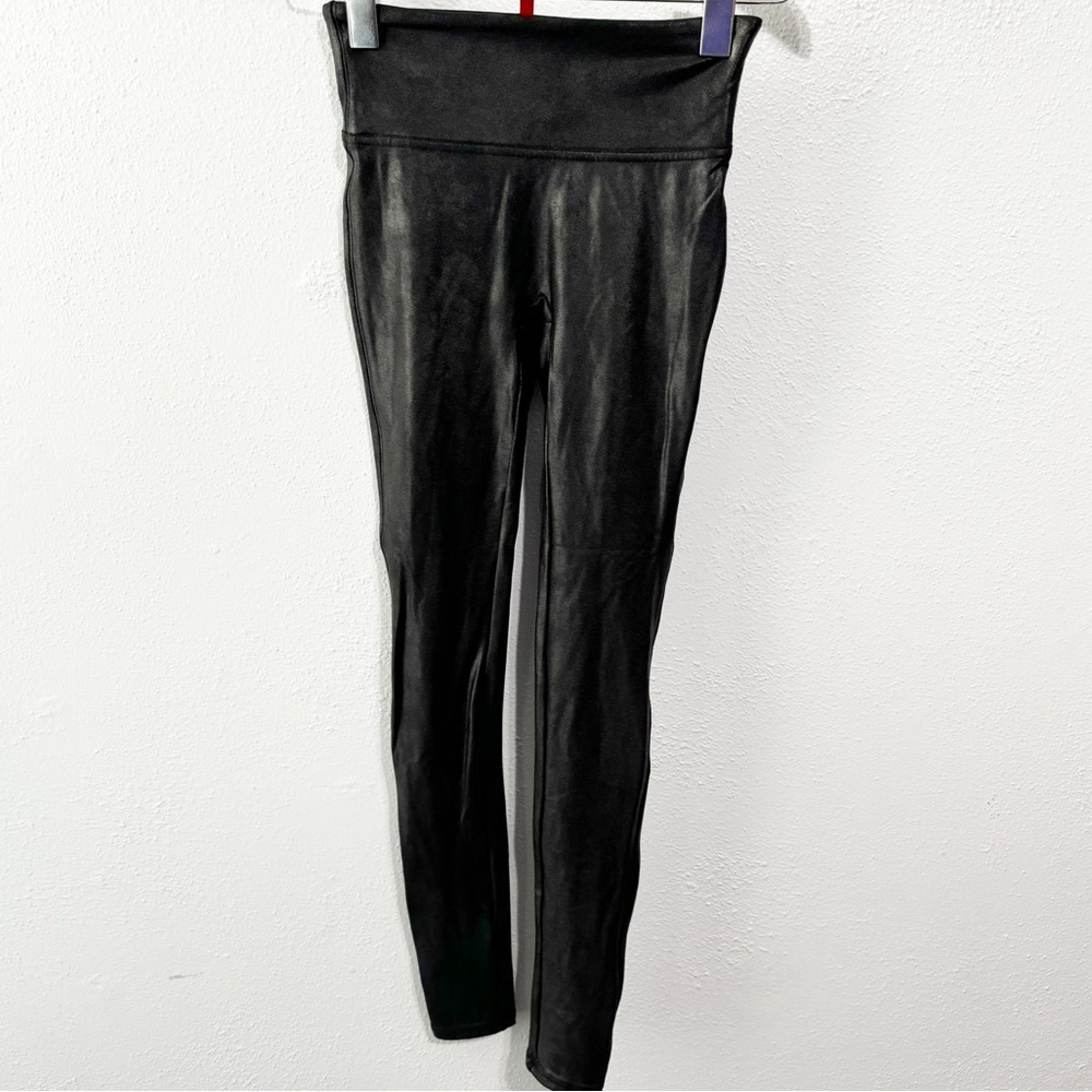 Spanx black faux leather high waist leggings xs